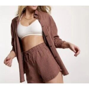 CALIA Womens Medium Brown Button Down Shirt Long Sleeve Linen Rayon Tunic Beach